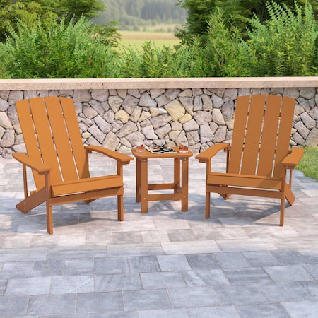 Flash Furniture Teak Adirondack Side Table and 2 Chair Set JJ-C14501-2-T14001-TEAK-GG